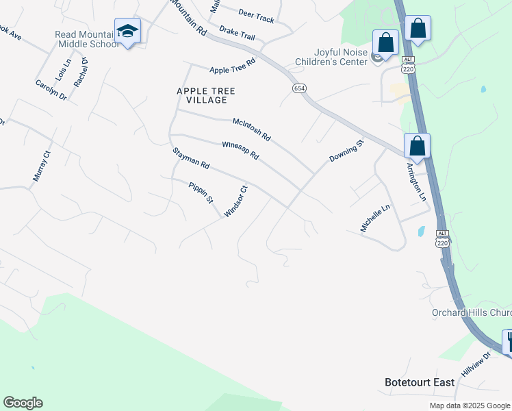 map of restaurants, bars, coffee shops, grocery stores, and more near 60 Buckingham Court in Roanoke