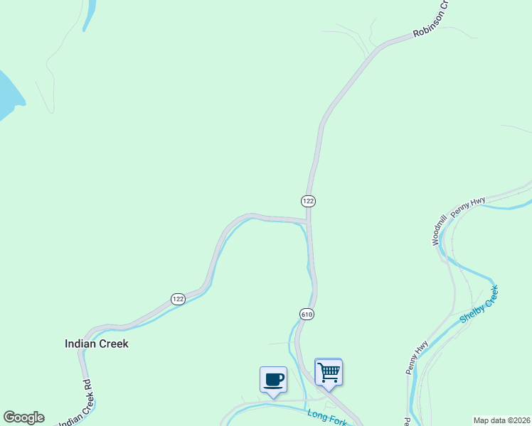 map of restaurants, bars, coffee shops, grocery stores, and more near 146 Indian Creek Road in Virgie