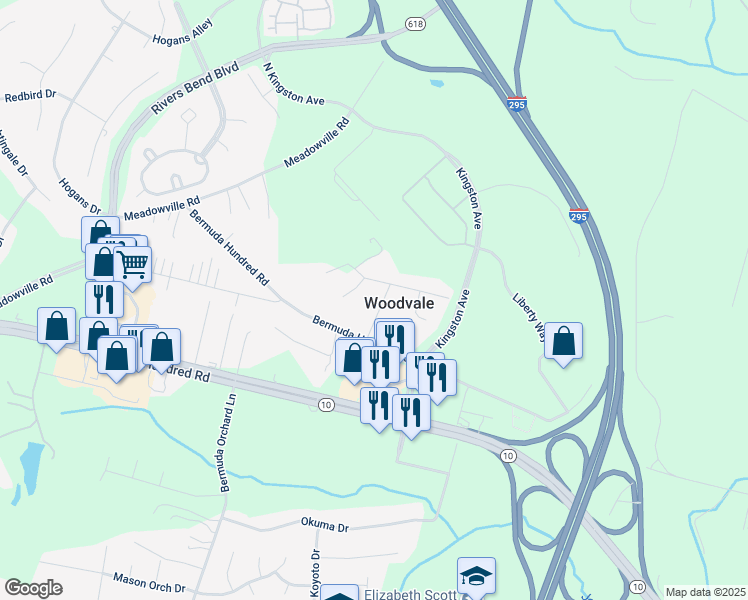 map of restaurants, bars, coffee shops, grocery stores, and more near 13006 Dawson Drive in Chester