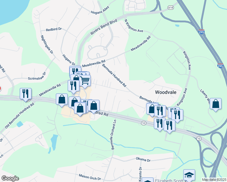 map of restaurants, bars, coffee shops, grocery stores, and more near 405 Sunset Boulevard in Chester