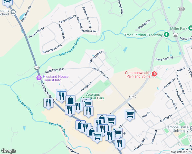map of restaurants, bars, coffee shops, grocery stores, and more near 2-98 Vintage Ln in Campbellsville