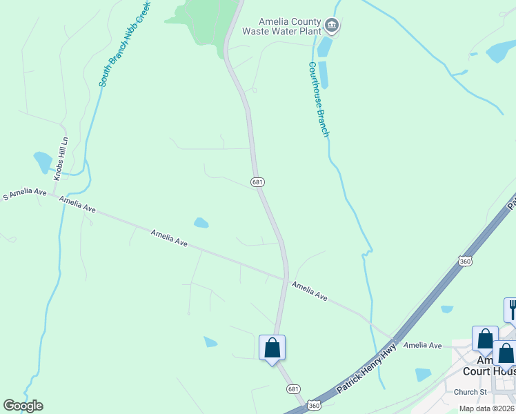 map of restaurants, bars, coffee shops, grocery stores, and more near 9500-10106 Pridesville Road in Amelia Court House