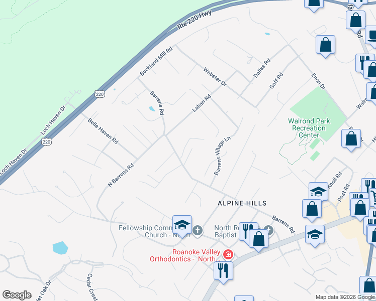 map of restaurants, bars, coffee shops, grocery stores, and more near 8107 Golden Oak Lane in Hollins