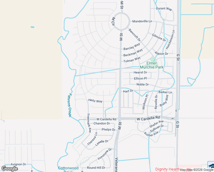 map of restaurants, bars, coffee shops, grocery stores, and more near 4449 Terra Corvo Court in Merced