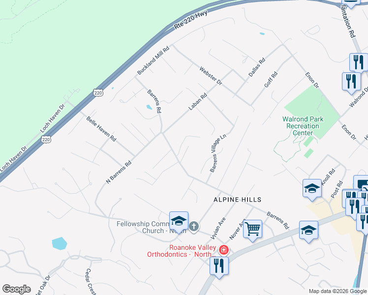 map of restaurants, bars, coffee shops, grocery stores, and more near 8107 Golden Oak Lane in Hollins