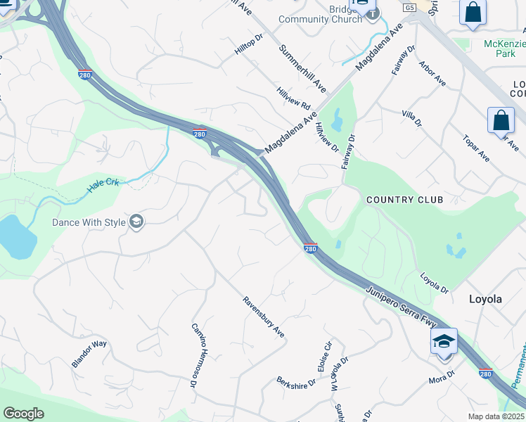map of restaurants, bars, coffee shops, grocery stores, and more near 11701 Winding Way in Los Altos