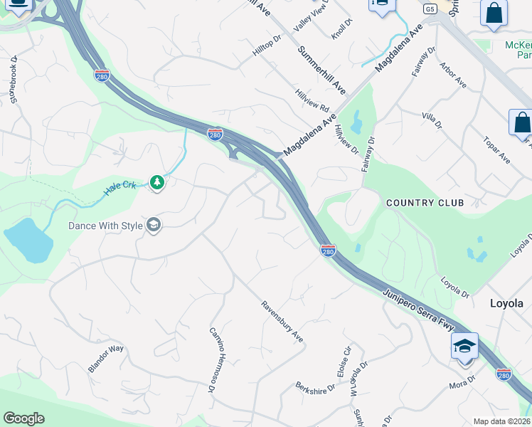 map of restaurants, bars, coffee shops, grocery stores, and more near 23951 Spalding Avenue in Los Altos