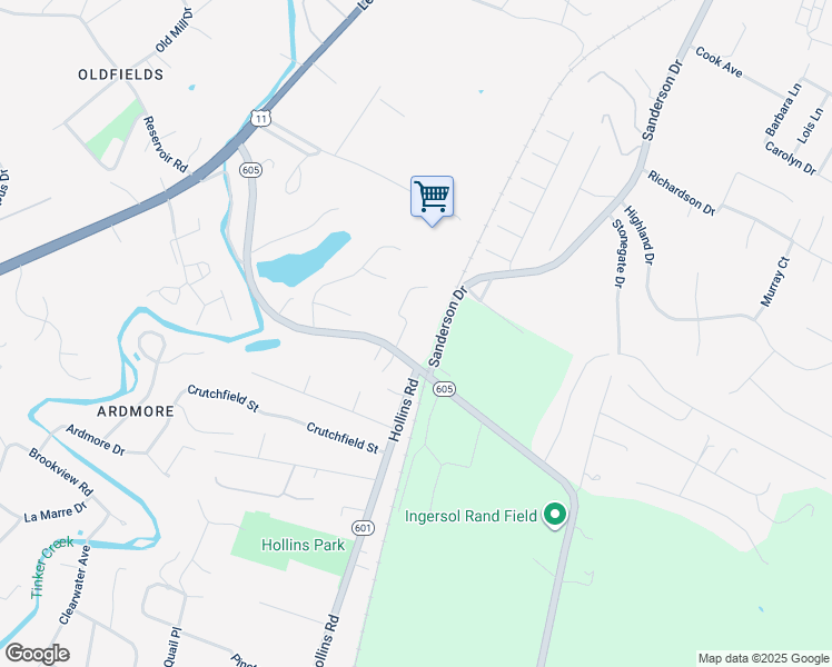 map of restaurants, bars, coffee shops, grocery stores, and more near 7811 Shadwell Drive in Hollins