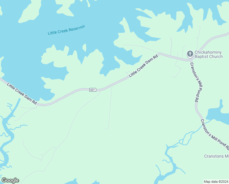 map of restaurants, bars, coffee shops, grocery stores, and more near 2595 Little Creek Dam Road in Toano