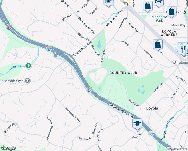 map of restaurants, bars, coffee shops, grocery stores, and more near 1599 Shirley Avenue in Los Altos