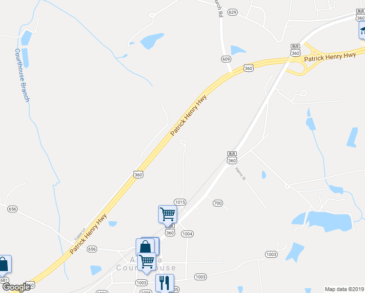 map of restaurants, bars, coffee shops, grocery stores, and more near Patrick Henry Highway in Amelia Court House
