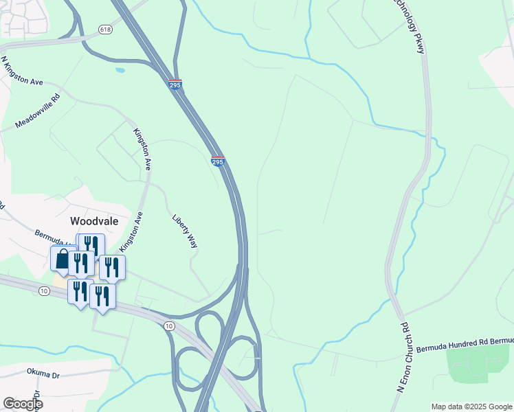 map of restaurants, bars, coffee shops, grocery stores, and more near Interstate 295 in Chester