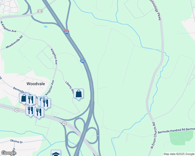 map of restaurants, bars, coffee shops, grocery stores, and more near Interstate 295 in Chester