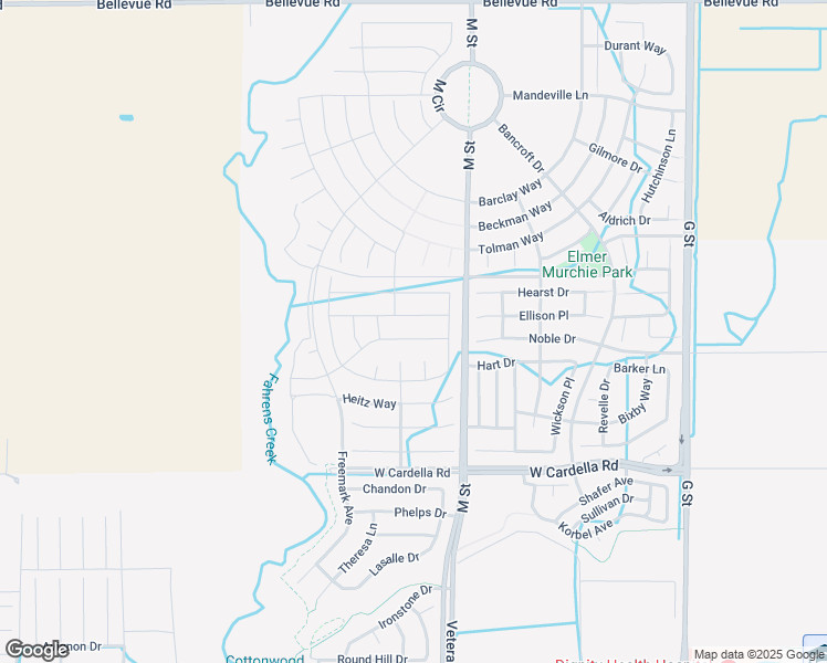 map of restaurants, bars, coffee shops, grocery stores, and more near 653 Marybelle Drive in Merced