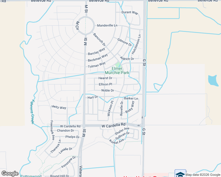 map of restaurants, bars, coffee shops, grocery stores, and more near 383 Ellison Place in Merced