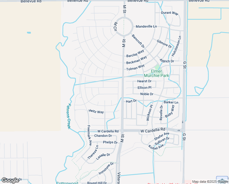 map of restaurants, bars, coffee shops, grocery stores, and more near 619 Marybelle Drive in Merced