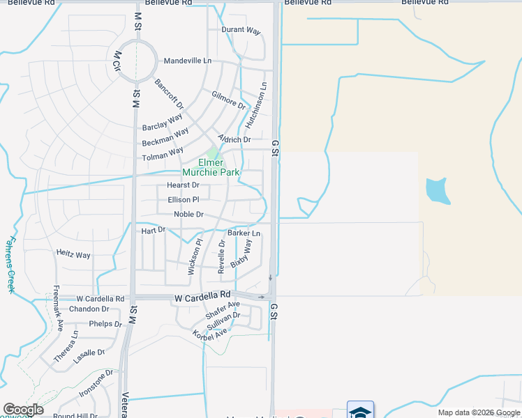 map of restaurants, bars, coffee shops, grocery stores, and more near 125 Sproul Court in Merced