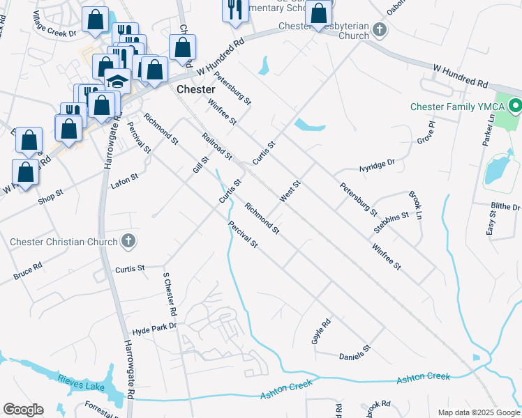map of restaurants, bars, coffee shops, grocery stores, and more near 12437 Richmond Street in Chester