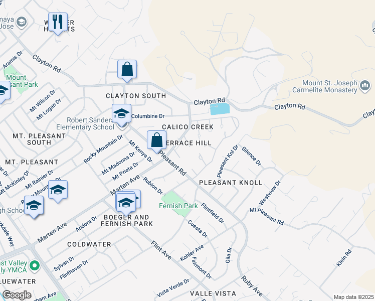 map of restaurants, bars, coffee shops, grocery stores, and more near 1849 Deep Creek Court in San Jose