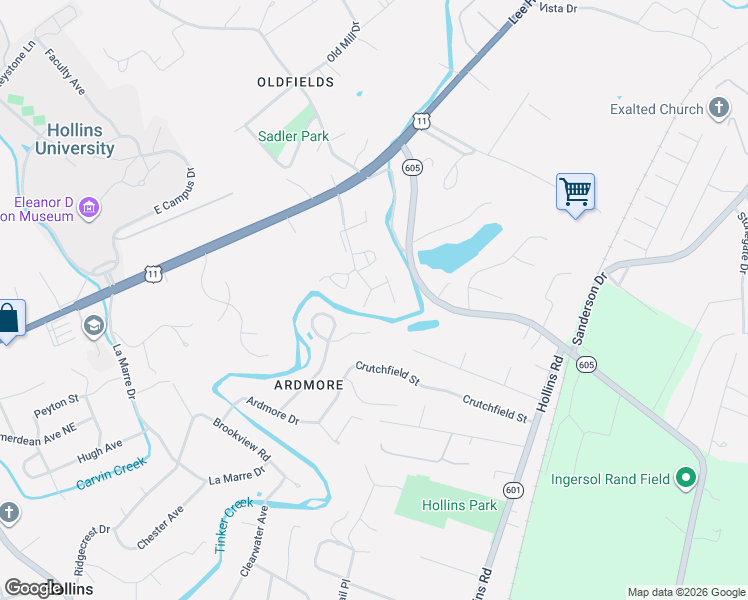 map of restaurants, bars, coffee shops, grocery stores, and more near 8701 Little Hoop Road in Hollins