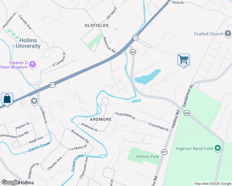 map of restaurants, bars, coffee shops, grocery stores, and more near 8701 Little Hoop Road in Hollins