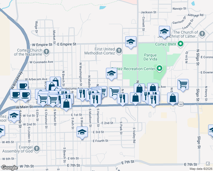 map of restaurants, bars, coffee shops, grocery stores, and more near 529 East Arbecam Avenue in Cortez