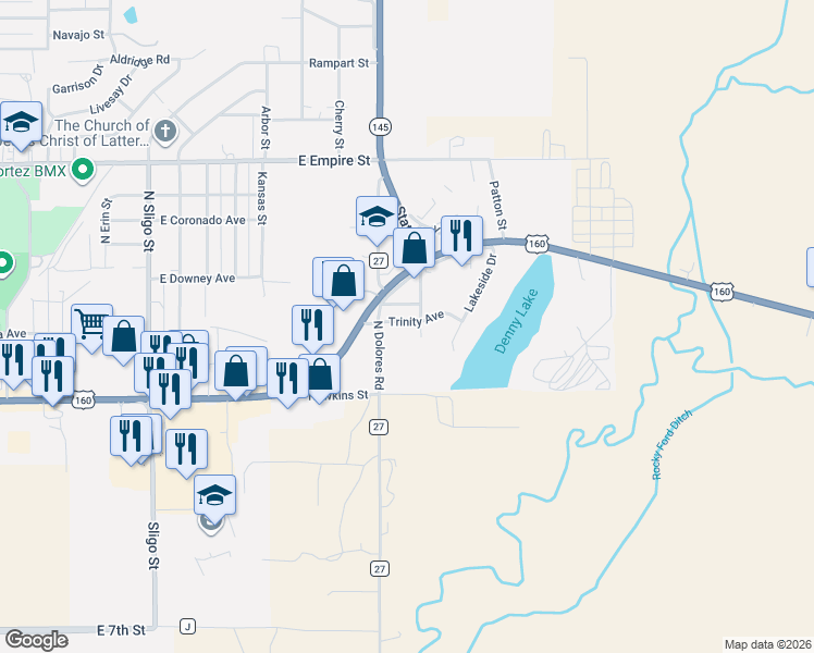 map of restaurants, bars, coffee shops, grocery stores, and more near 2421 Trinity Avenue in Cortez