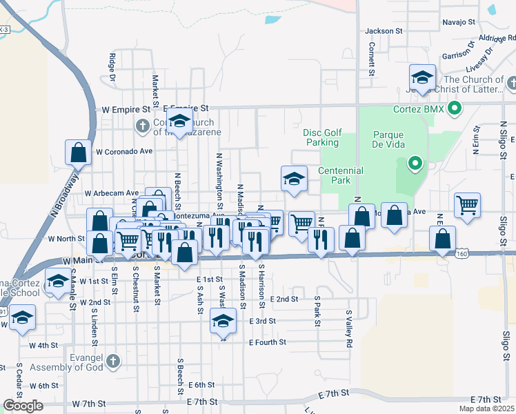 map of restaurants, bars, coffee shops, grocery stores, and more near 441 East Arbecam Avenue in Cortez