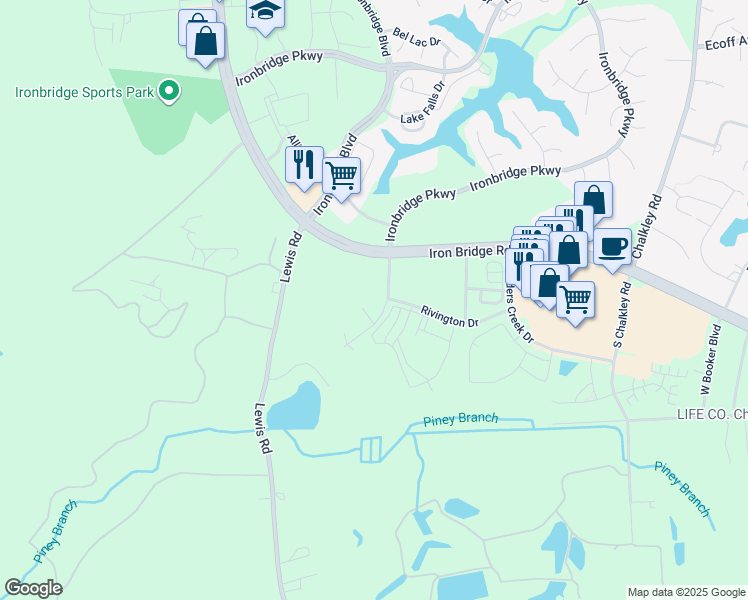 map of restaurants, bars, coffee shops, grocery stores, and more near 12000 Edenshire Road in Chester