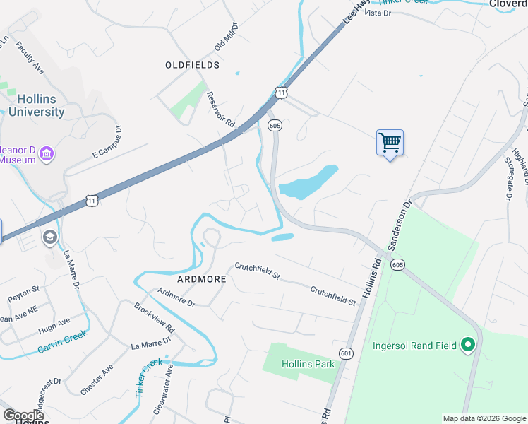 map of restaurants, bars, coffee shops, grocery stores, and more near 8620 S Bend Dr in Roanoke