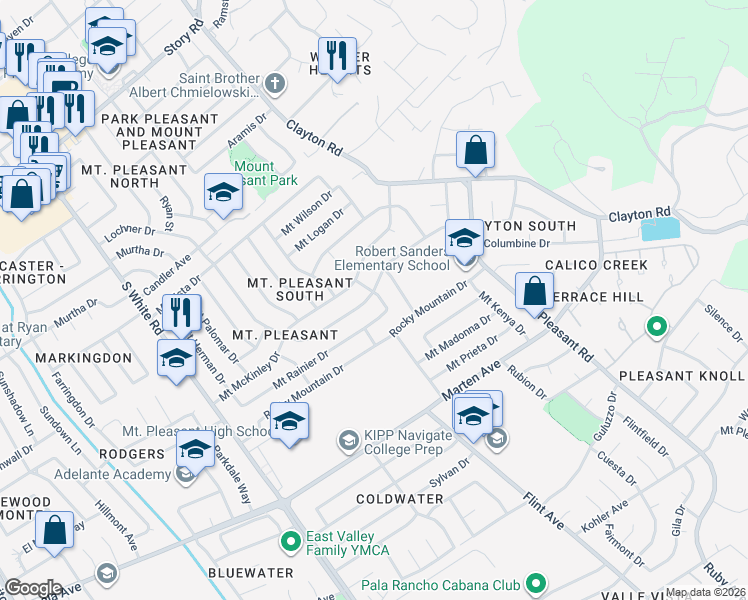 map of restaurants, bars, coffee shops, grocery stores, and more near 3348 Blue Mountain Drive in San Jose