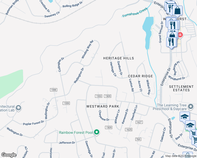 map of restaurants, bars, coffee shops, grocery stores, and more near 104 Chelsey Court in Lynchburg