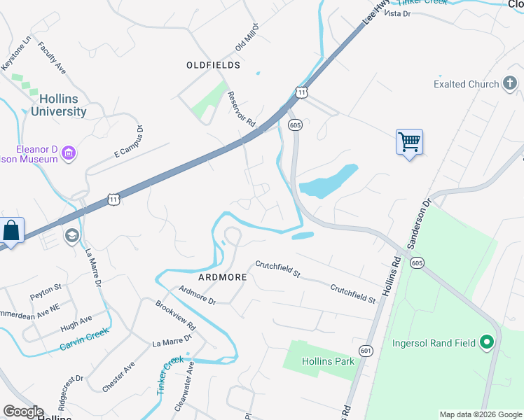 map of restaurants, bars, coffee shops, grocery stores, and more near 8701 Little Hoop Road in Hollins