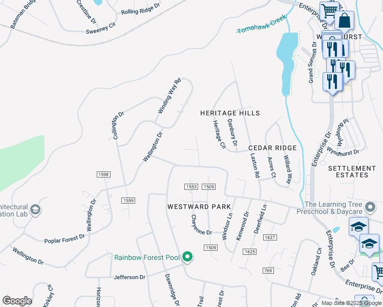 map of restaurants, bars, coffee shops, grocery stores, and more near 104 Chelsey Court in Lynchburg