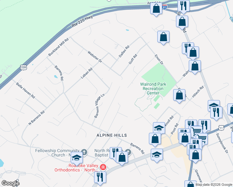 map of restaurants, bars, coffee shops, grocery stores, and more near 1098 Starmount Ave in Hollins