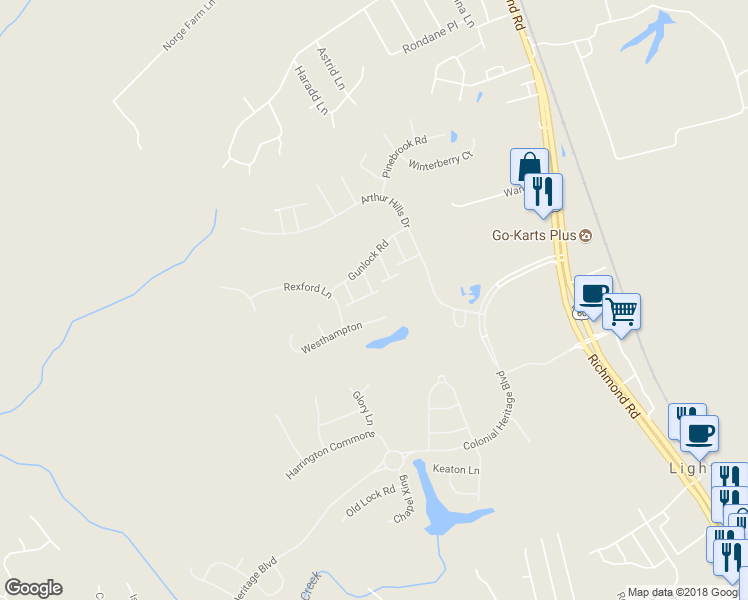 map of restaurants, bars, coffee shops, grocery stores, and more near 4732 Presidents Court in Williamsburg