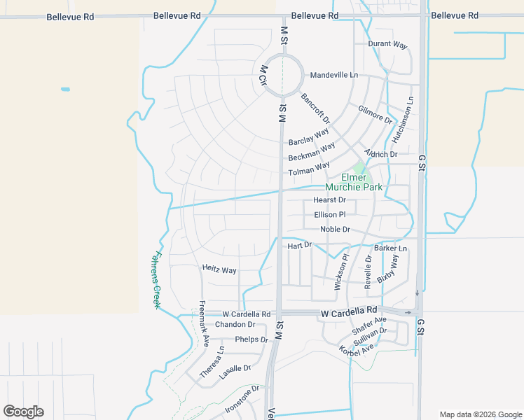 map of restaurants, bars, coffee shops, grocery stores, and more near 627 Suzanne Drive in Merced