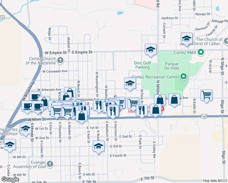 map of restaurants, bars, coffee shops, grocery stores, and more near 441 East Arbecam Avenue in Cortez