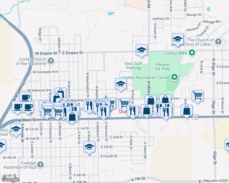 map of restaurants, bars, coffee shops, grocery stores, and more near 529 East Arbecam Avenue in Cortez