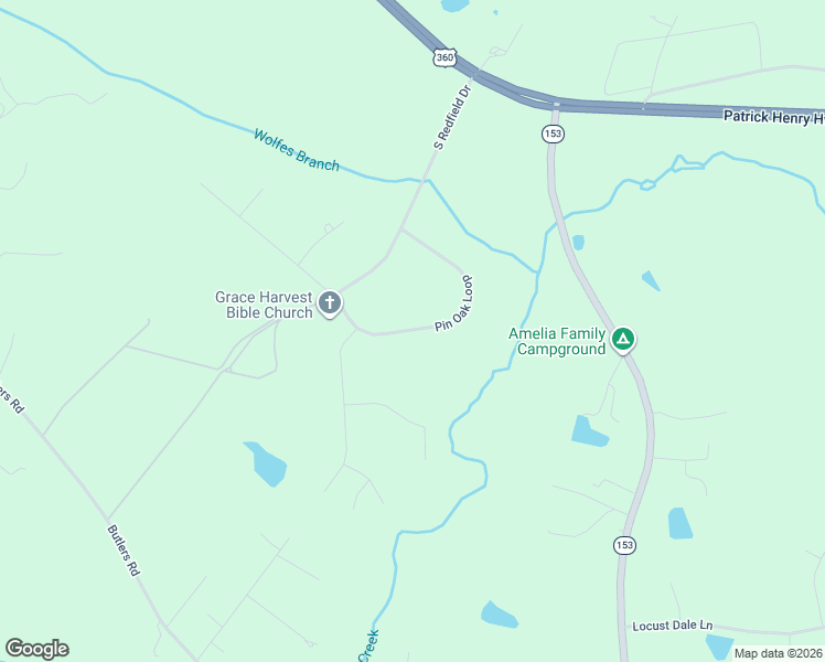 map of restaurants, bars, coffee shops, grocery stores, and more near Pin Oak Loop in Amelia County