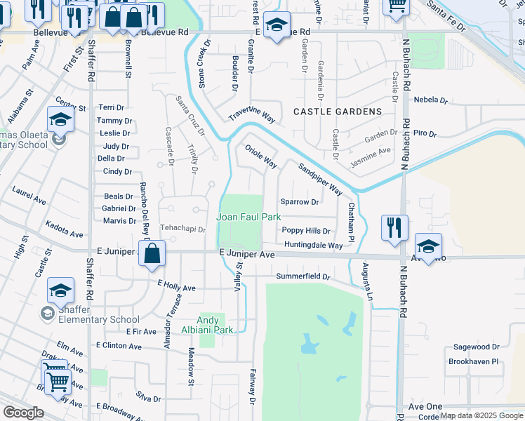 map of restaurants, bars, coffee shops, grocery stores, and more near 2029 Bridgewater Street in Atwater