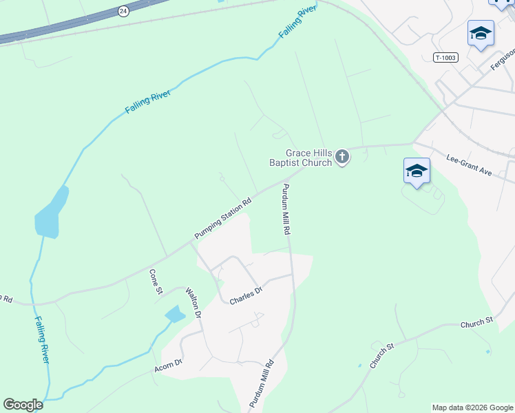 map of restaurants, bars, coffee shops, grocery stores, and more near 4028 Pumping Station Road in Appomattox