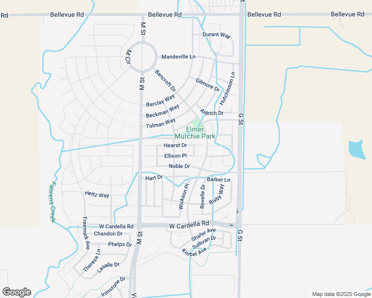 map of restaurants, bars, coffee shops, grocery stores, and more near 362 Hearst Drive in Merced