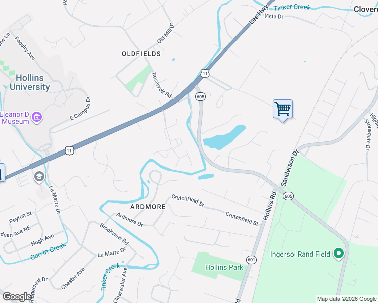 map of restaurants, bars, coffee shops, grocery stores, and more near 8620 S Bend Dr in Roanoke