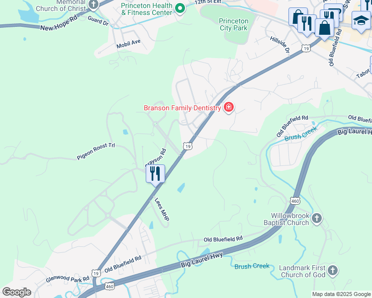 map of restaurants, bars, coffee shops, grocery stores, and more near Courthouse Road in Princeton