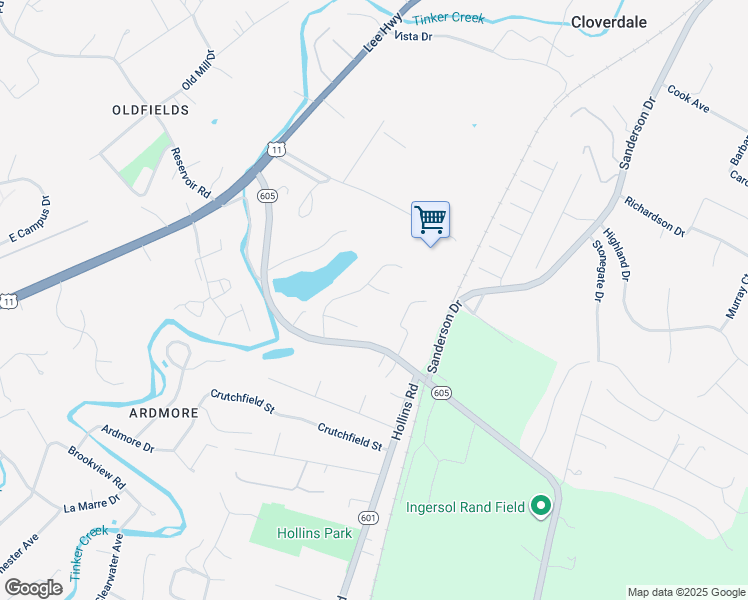 map of restaurants, bars, coffee shops, grocery stores, and more near 8213 Sundance Circle in Hollins