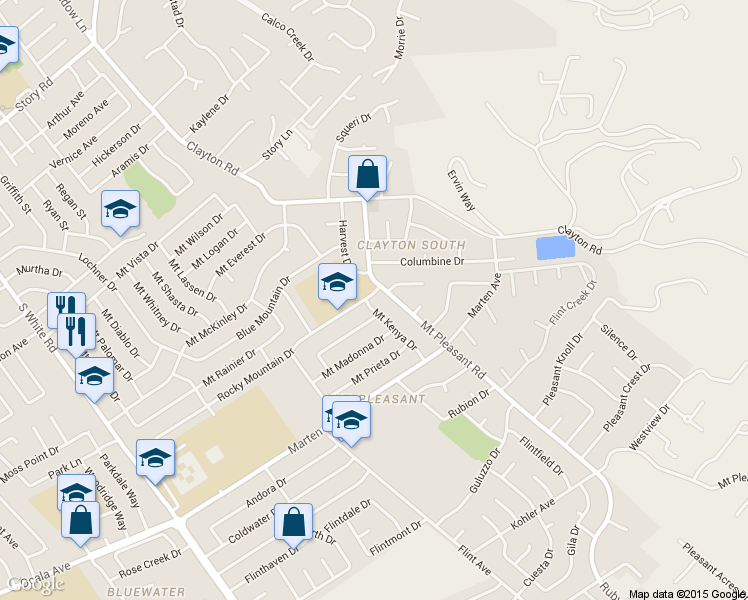 map of restaurants, bars, coffee shops, grocery stores, and more near 3498 Mount Saint Helena Drive in San Jose