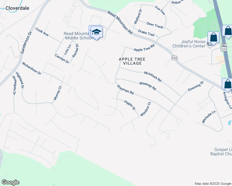 map of restaurants, bars, coffee shops, grocery stores, and more near 52 Jonathan Road in Roanoke