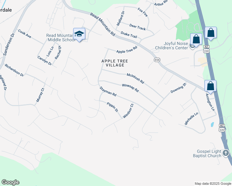 map of restaurants, bars, coffee shops, grocery stores, and more near 439 Stayman Road in Roanoke