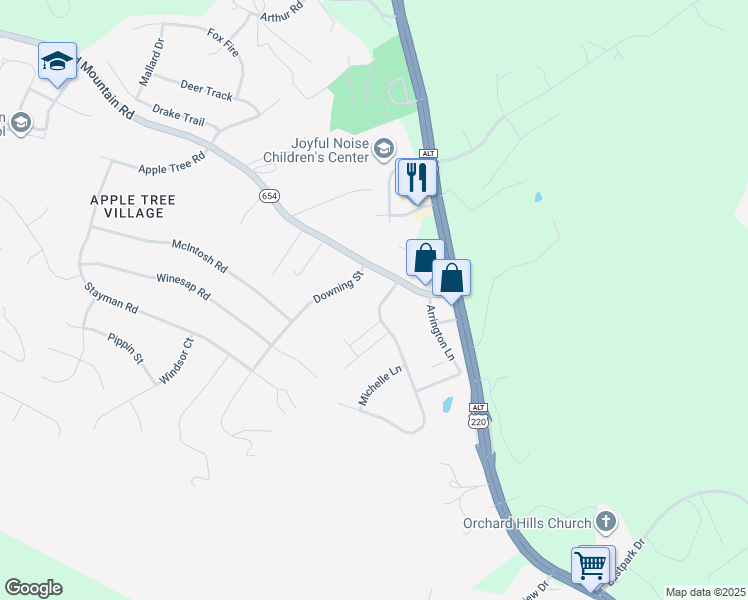 map of restaurants, bars, coffee shops, grocery stores, and more near 158 Teresa Lane in Roanoke
